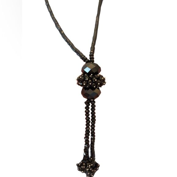Vintage Austrian Crystal flapper necklace w black crystals - Picture 3 of 12